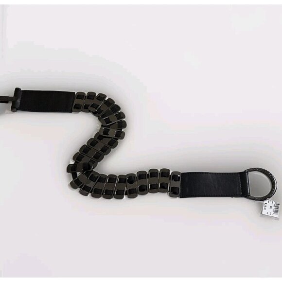 Bruges Belt Womens M/L Black Metal Faux Leather Buckle Stretch Steampunk Hippie - Picture 4 of 15